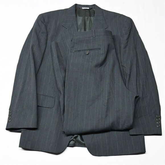 Vtg JG Hook 90s 42R 34x29 Gray Stripe USA Made Mens Sport Coat Jacket Pants Suit